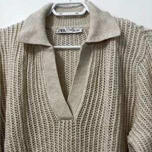 Zara Beige V-Neck Knit Sweater